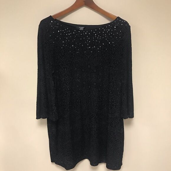 👠Alfani velvet patterned dress with beaded neckline 1X - Picture 1 of 6
